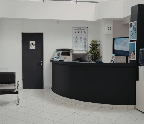 Professional corporate reception area designed for a Dubai office