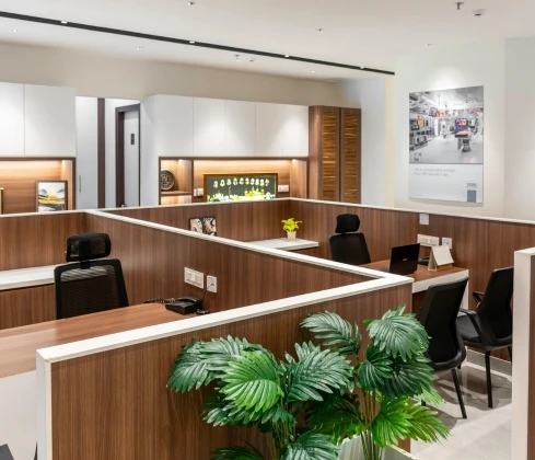 Ergonomic office workstation layout designed for employee efficiency