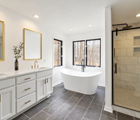 Luxury bathroom renovation featuring premium fittings and contemporary design in Dubai